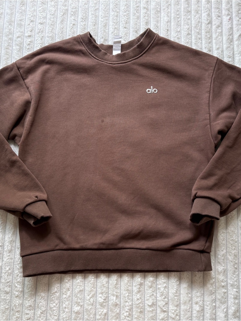 Alo Yoga Women's Crew Neck Fleece Sweatshirt Brown S Logo Long Sleeve Pullover